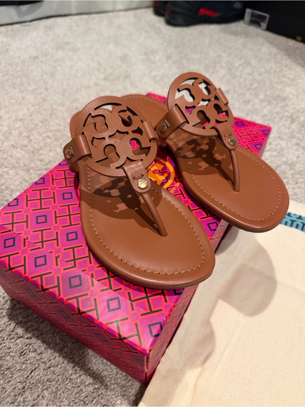 Tory Burch Brown Miller Logo Thong Sandals